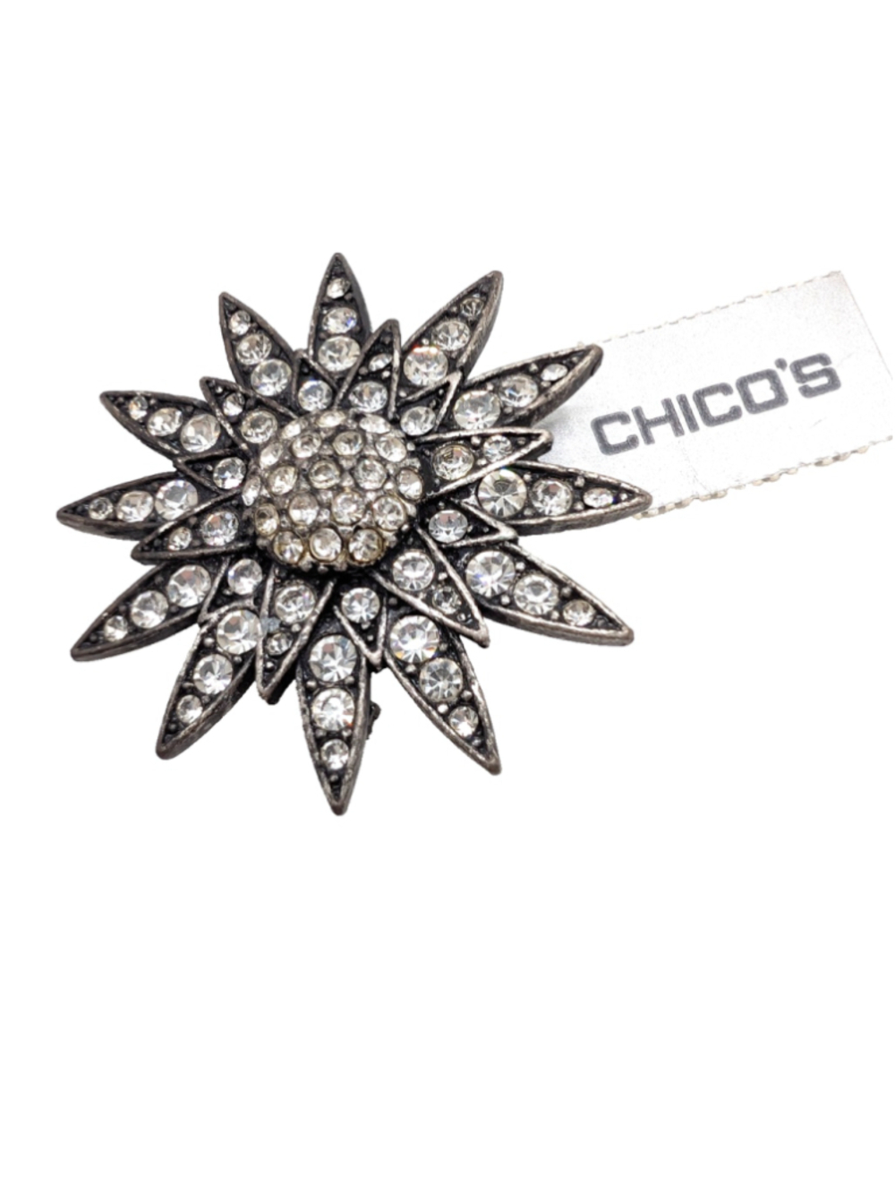 Chico's Statement Sunburst Brooch Pin Sparkly 2" NWT